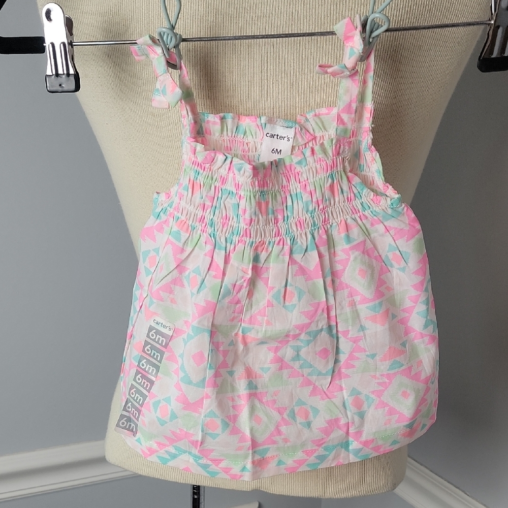 CARTER'S NeW Pink Southwestern Western Print‎ Smocked Ruffle Sleeveless Sundress
